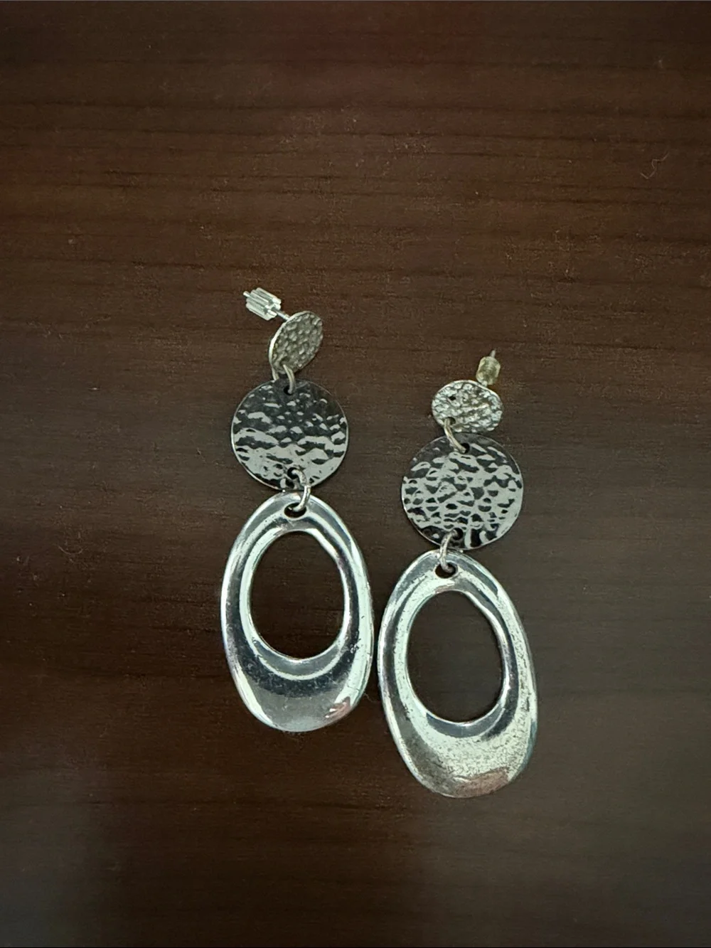 Lia Sophia Silver-Tone Hammered Disc and Open Oval Drop Earrings